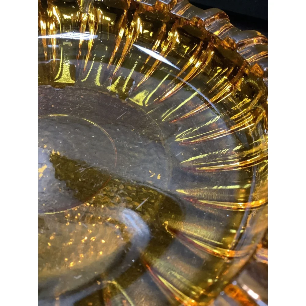 Sunburst Vintage Ashtray Large Heavy Amber Glass 7” MCM Tobacciana Cigar Pipe